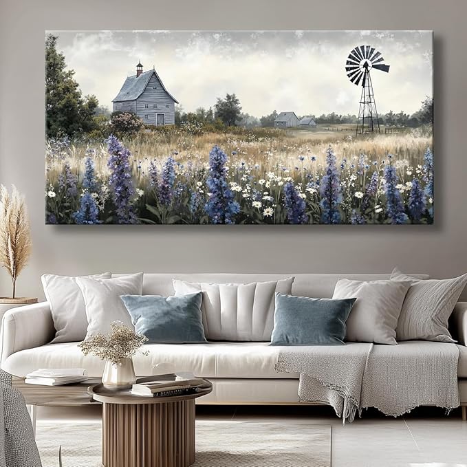 Sea of Flowers Canvas Wall Art - Modern Landscape Paintings for Living Room, Bedroom Wall Decor, Framed Wall Art for Home or Office Decoration, Large Wall Art 20"x40"(50CMx100CM)