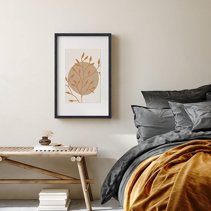 11x17 Oak Wood Picture Frame in Black, 11"x17" Poster Frame for Wall, Wood Photo Frame 11 x 17 with Tempered Real Glass, 11x17 Frame Matted to 8x12 - Black Color, 1 Pack