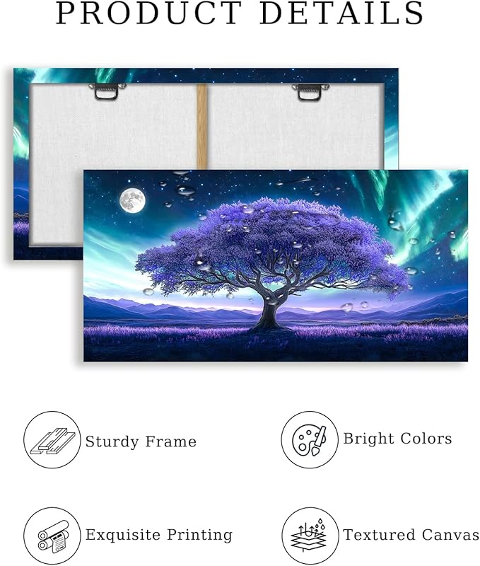 crmotu Tree of Life Large Wall Art, Space Fantasy Landscape Canvas Painting, Purple Tree Abstract Art Prints, Modern Aurora Scenery Pictures Wall Decor Living Room Bedroom Bathroom Office 20X40in