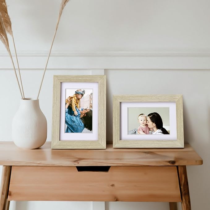 Egofine 4x6 Picture Frames Set of 4, Made of Solid Wood Covered by Plexiglass 3.5x5 with Mat or 4x6 without Mat, for Table Top Display and Wall Mounting Photo Frame Distressed Wood Grain
