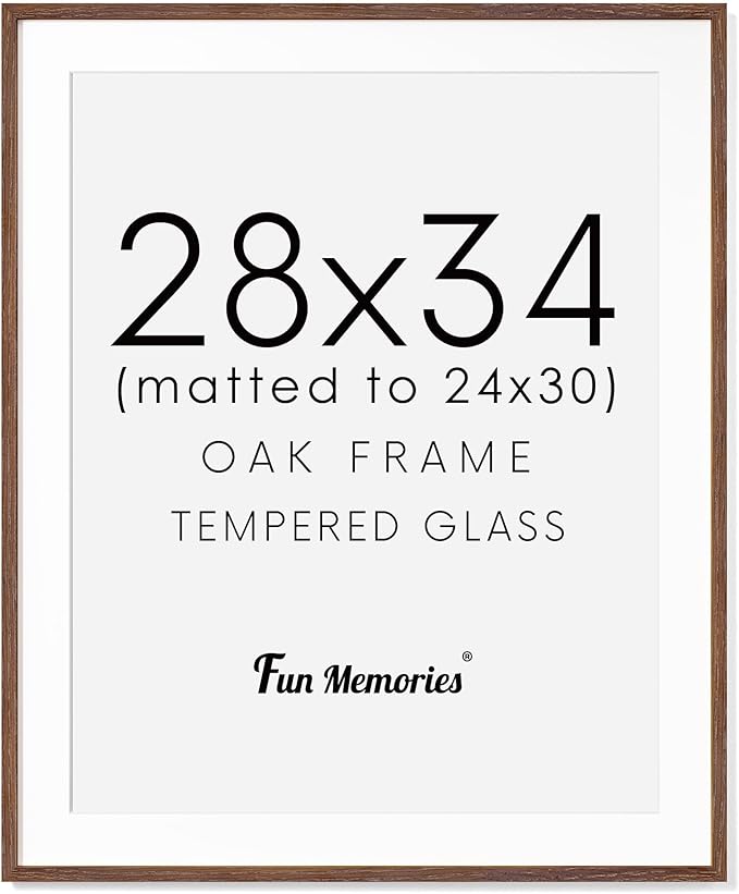 28x34 Poster Frame, 28"x34" Oak Wood Frame, 28x34 Picture Frame for Wall, Wood Frame 28 x 34 with Tempered Real Glass, 28x34 Frame with Mat for 24x30 Picture(Walnut Color, 1 Pack)