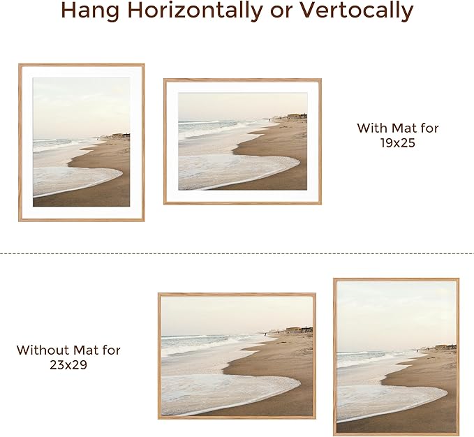 23x29 Oak Wood Frame, 23"x29" Poster Frame, 23x29 Picture Frame with Mat for 19x25, Rustic Wood Frame 23 x 29 with Real Glass, 23" x 29" Art Frame, 23x29 Puzzle Frame (Natural Oak Color, 1 Pack)