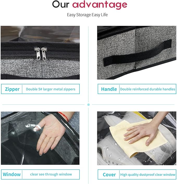 Onlyeasy Sturdy Under Bed Shoe Storage Organizer, Set of 2, Fit 12 to 24 Pairs, Underbed Shoes Closet Storage Solution with Clear Window, Breathable, L29.3"x W23.6"x H5.9", Linen-like Black, MXAUBSB2P