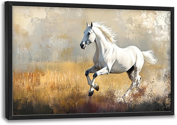 Extra Large Framed Horse Wall Art,Oversized Rustic Horse Running Wall Decor, Vintage Wild Animal Field Pictures for Living Room,Canvas Print Painting Modern Artwork Bedroom Office 36L"x24W"