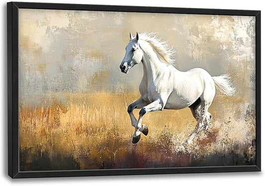 Extra Large Framed Horse Wall Art,Oversized Rustic Horse Running Wall Decor, Vintage Wild Animal Field Pictures for Living Room,Canvas Print Painting Modern Artwork Bedroom Office 36L"x24W"