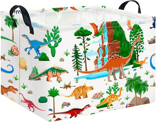 CLOCOR Rectangular Storage Basket Empty,Gift Basket, Waterproof Storage Bin with Handles, Room Decor(Ancient Dinosaurs)