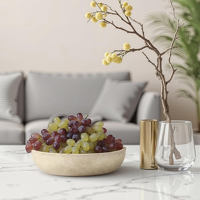 Travertine Decorative Bowl Serving Tray, 7.8" Natural Stone Centerpiece for Dining Table, Round Ottoman Decor, Housewarming Gifts Key Bowl for Entryway Table New Home Apartment Must Haves Essentials