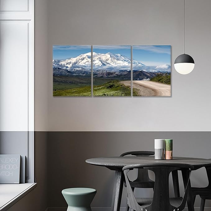 Landscape Canvas Wall Art Mountain Winter Snowscape Blue Sky Posters Print Modern HD Nature Picture Painting Artwork for Home Bedroom Bathroom Office Wall Decoration Ready to Hang [36''Wx 16''H]