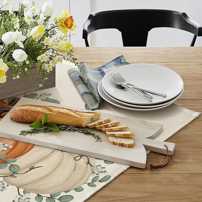 Artoid Mode Pumpkins Eucalyptus Leaves Fall Placemats, 24x36 Inch Extra Large Table Mats for Kitchen Countertop Protector Dining Decoration