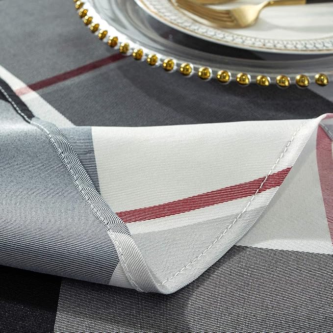 Round Tablecloth Checkered Style Polyester Table Cloth Dust-Proof Wrinkle Resistant Heavy Weight Table Cover for Kitchen Dinning Tabletop Decoration (Round,70" (4-6 Seats), Grey)