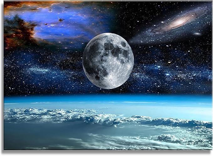 XXMWallArt FC2581 Space View From Earth Space Canvas Wall Art Landscape Modern Decor Painting Abstract for Living Room Bedroom Kitchen Home and Office 32.00'' x 48.00''