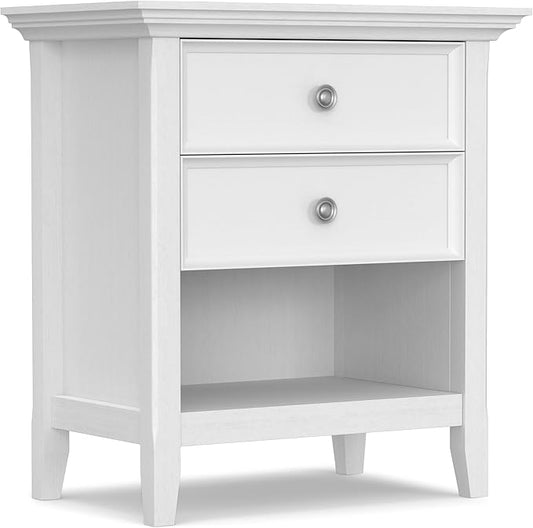 SIMPLIHOME Amherst SOLID WOOD 24 inch Wide Transitional Bedside Nightstand Table in White, for the Living Room and Bedroom