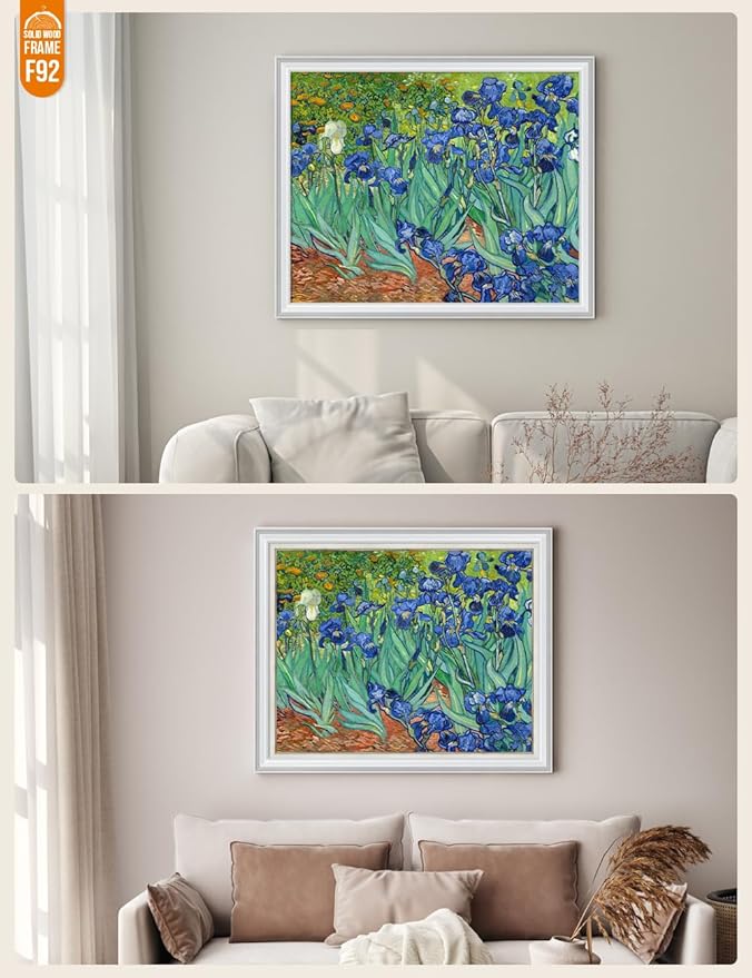 DECORARTS - Irises in the Garden, Vincent Van Gogh Art Reproduction. Acid Free Cotton Canvas Giclee Print w/Bronze Frame&Mat for Wall Decor.