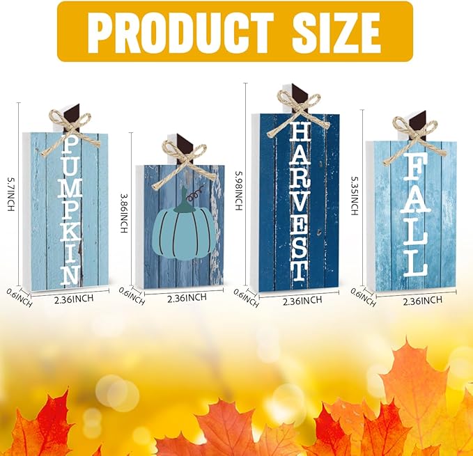 Fall Decorations for Home Thanksgiving Decorations Indoor Autumn Decor Sign Fall Gifts for Women Men Blue Pumpkin Vintage Fall Centerpieces for Dining Table Farmhouse Kitchen Bathroom Bedroom Office