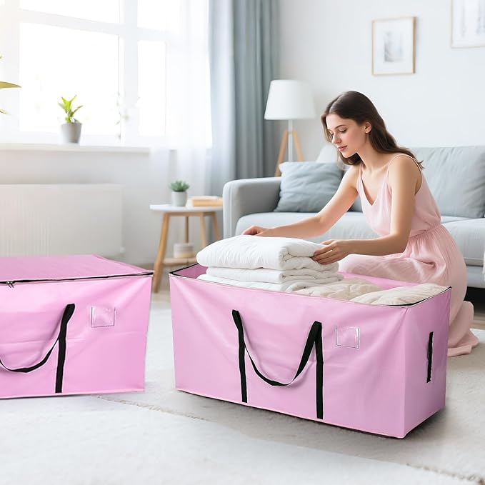 66 Gallon Extra Large Moving Bags - Heavy Duty Storage Bags with Zipper & Strong Handles, Pink Packing Bag for Moving, Storage, Travel and Camping, College Dorm & Home Supplies, 2 Pcs