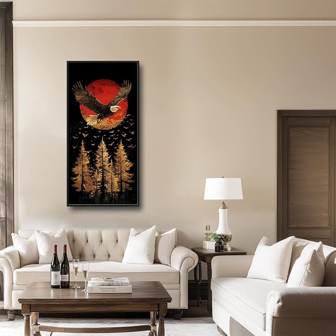 Lovira Bald Eagle Large Wall Art Eagle Japanese Sun Forest Canvas Wall Decor Pictures Prints Painting Framed Modern Vertical Artwork for Living Room Bedroom Bathroom Office 30"x60"