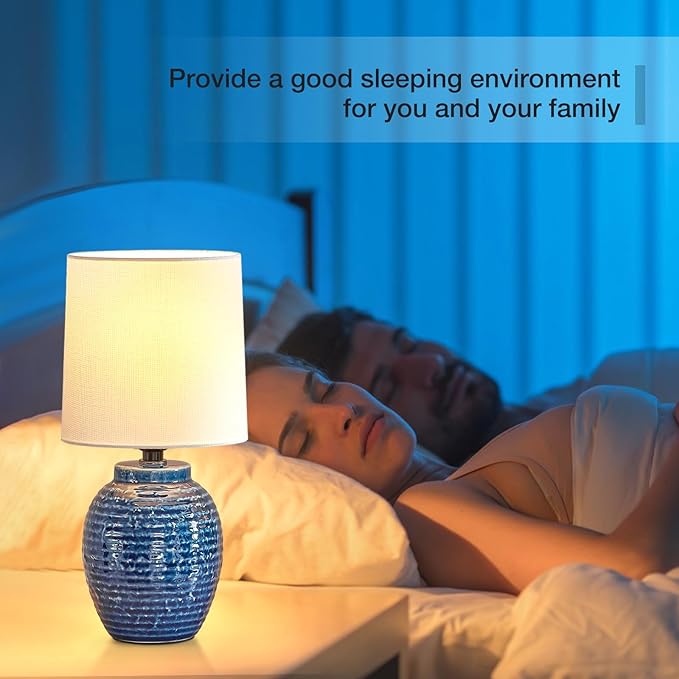 Table Lamps Set of 2-13.75" Small Bedside Lamps - Classic Farmhouse Ceramic Table Lamp for Bedroom, Living Room, Nightstand, Office, Side Desk Lamp, End Table