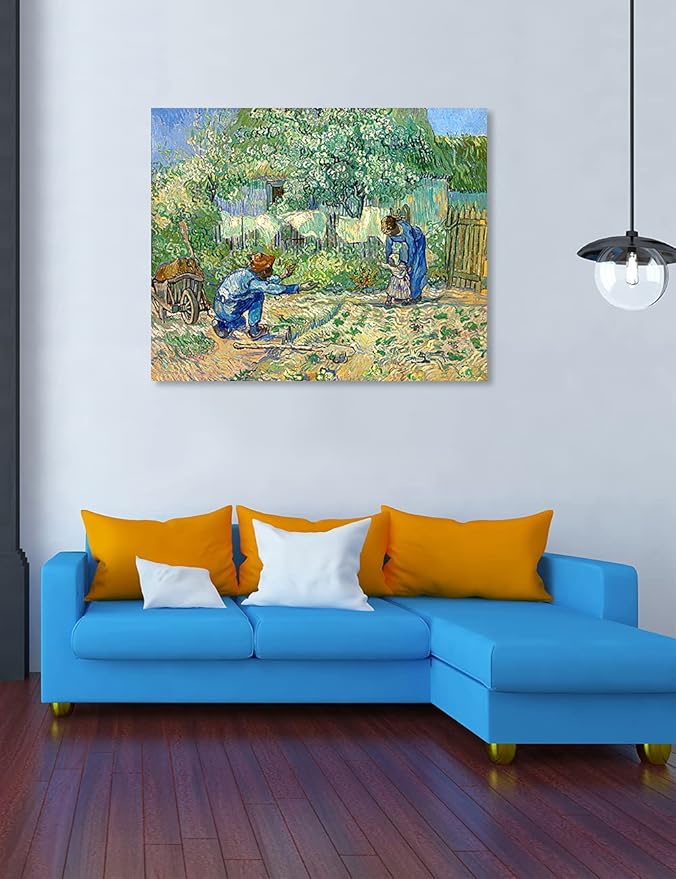 DECORARTS - First Steps, after Millet. Vincent Van Gogh Art Reproduction. Giclee Print on Canvas. Wall Art for Home. 40x32