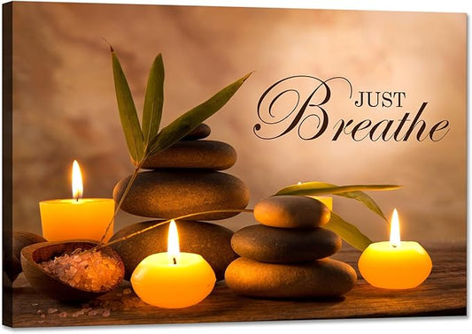 YIOZHAOFH Zen Wall Decor Just Breathe Motivational Bathroom Wall Art Yoga Room Poster for Women Spa Picture Painting Spiritual Artwork Framed for Living Room Ready to Hang (20L x 30W)