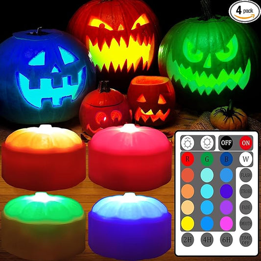 Halloween Pumpkin Lights with Timer Remote, Battery Operated RGB Pumpkin Lights Flickering Flameless LED Candles Halloween Decor Jack-O-Lantern Decorations