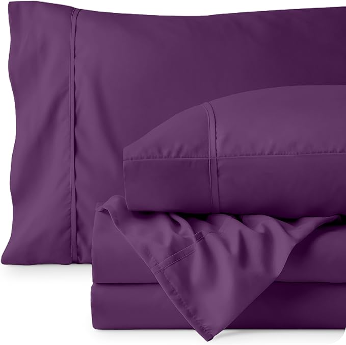 Bare Home Twin Sheet Set - 1800 Ultra-Soft Microfiber Twin Bed Sheets - Double Brushed - Deep Pockets - Easy Fit - Extra Soft - 3 Piece Set - Bedding Sheets & Pillowcases (Twin, Plum)