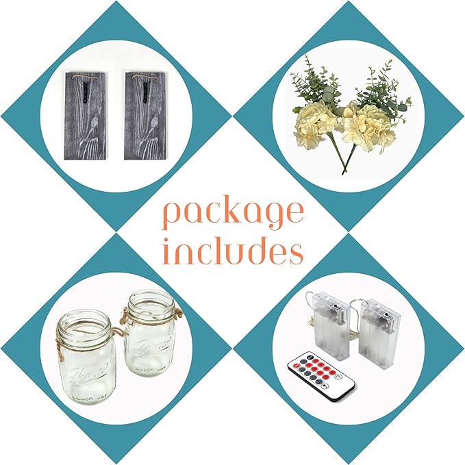 Besuerte Modern Farmhouse Wall Decor, Country Wall Decor for Bedroom, Living Room, Kitchen, Rustic Wall Art with Led Fairy Lights & Rose Flowers, Wall Art Set of 2, Large Grey