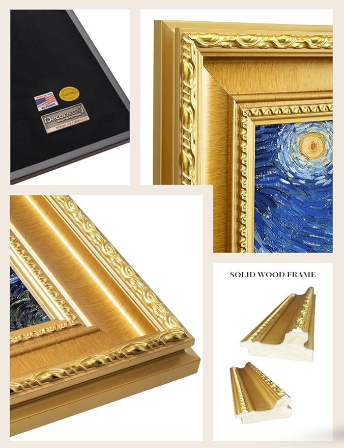 DECORARTS - Starry Night by Vincent Van Gogh. Giclee Print on Acid-Free Canvas in Gold Solid Wood Frame. Picture Size: 20x16, Total Size: 24.75x20.75, Made in USA