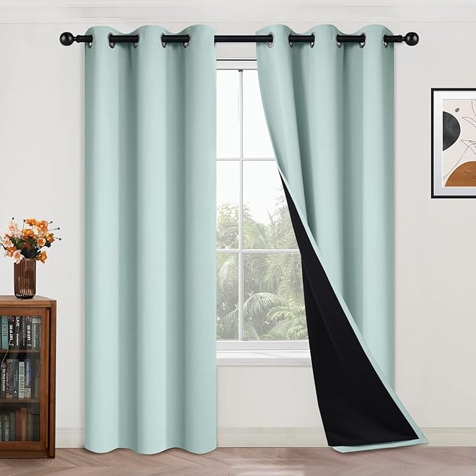 Yakamok Full Blackout Curtains 84 Inches Long,Blackout Curtain Panels for Bedroom, 2 Thick Layers Grommet Top Thermal Insulated Drapes with Black Liner for Living Room(42Wx84L, Aqua, 2 Panels)