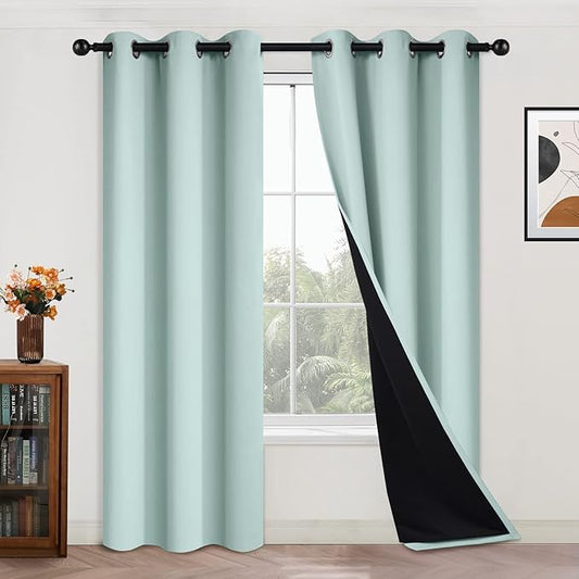 Yakamok Full Blackout Curtains 84 Inches Long,Blackout Curtain Panels for Bedroom, 2 Thick Layers Grommet Top Thermal Insulated Drapes with Black Liner for Living Room(42Wx84L, Aqua, 2 Panels)