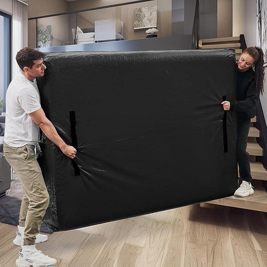 Mattress Bags for Moving, BETU Mattress Protector Waterproof Mattress Cover Full Size Storage Bags with 8 Heavy-Duty Handles and Zipper for Bed Extra Thick Large Reusable (77"x57"x15" Black)