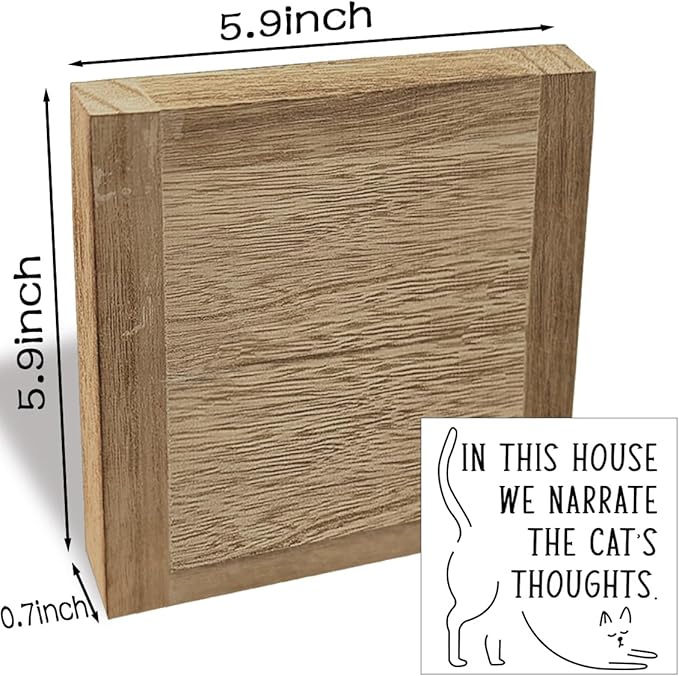Funny Home Sign, In This House We Narrate The Cats Thoughts, Cat Sign, Cat Decor, Cats Lover, Country Farmhouse Style Wood Box Decor Signs, Funny Farmhouse Home Office Decoration