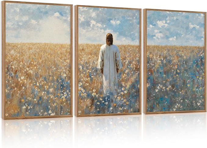 CHDITB Inspirational Jesus Framed Canvas Wall Art Set, Christian Spiritual Wall Decor, Modern Divine Artwork Painting, Vintage Religious Art Prints for Living Room Bedroom Church Decoration 16"x24"x3