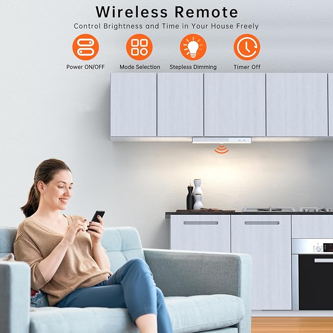 LED Closet Light, 30LEDs Dimmer USB Rechargeable Motion Sensor Light Under Cabinet Lighting with Remote Control, Wireless Stick-Anywhere Night Safe Light Bar for Wardrobe,Kitchen-2 Pcs, Warm