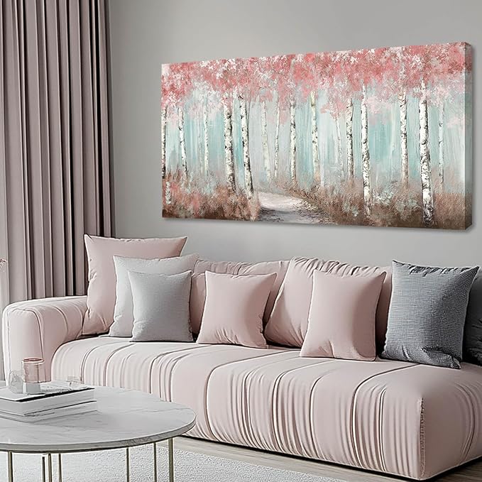 Botanical Wall Art for Girls Room Pink Tree Wall Decor Plant Pictures Wall Art Bedroom Decor for Women Graffiti Wall Paintings Living Room Home Decoration 20"x 40"