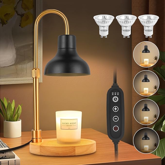 Candle Warmer Lamp with Timer & Dimmer, Adjustable Height Electric Candle Warmer with 3 Bulbs,Compatible with All Size Scented Candles, Wax Melt Warmer for Bedroom,Home Decor House Warming Gifts