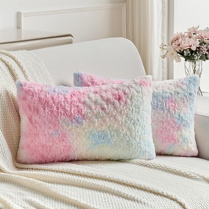 FUTEI Yellow Decorative Throw Pillow Covers 12x20 Inch Set of 2,Soft Cozy Colorful Rose Swirl Texture Pillowcase,Modern Home Decor for Couch Sofa Bed Living Room