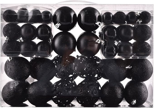 Halloween Balls Tree Ornaments, Shatterproof Christmas Decorations Set with Reusable Hand-held Gift Package for Holiday Xmas Tree Decor (100, Black)