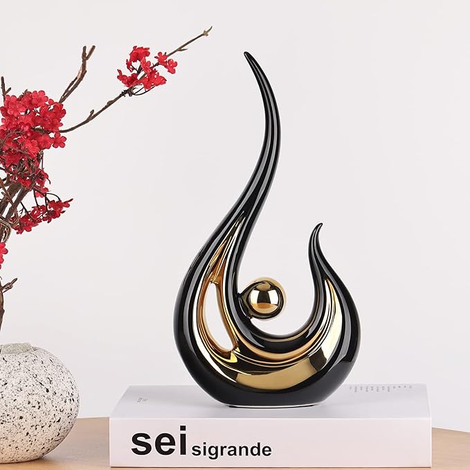 LCCCK Black Gold Abstract Figurine Statues for Home Decor – Modern Ceramic Sculpture Accent, Decorative Statues for Living Room, Shelf, TV Stand, Office or Coffee Table Centerpiece Art Decoration