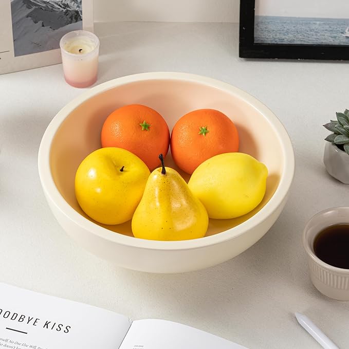 Luxurious Large Ceramic Fruit Bowl - Decorative & Functional - Key Bowl for Entry Table - Footed Bowl - Modern Crme 10.4 Inch