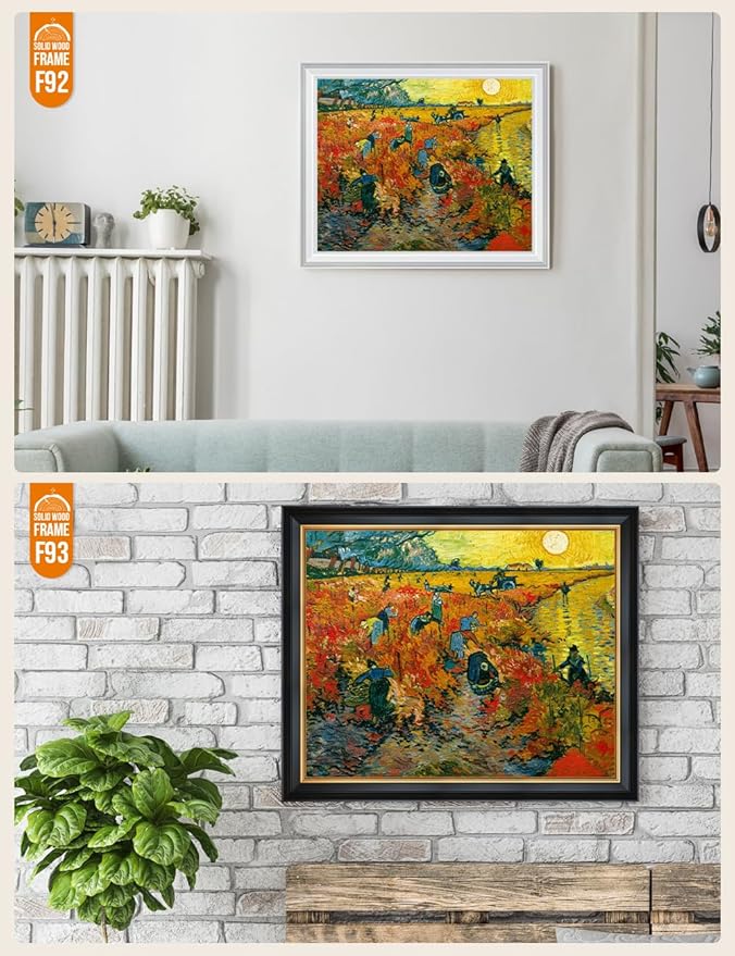 DECORARTS - The Red Vineyards - Vincent Van Gogh Giclee Prints w/Antique Brown Frame for Wall Decor. Picture Size: 20x16, Total Size w/Frame: 23x19