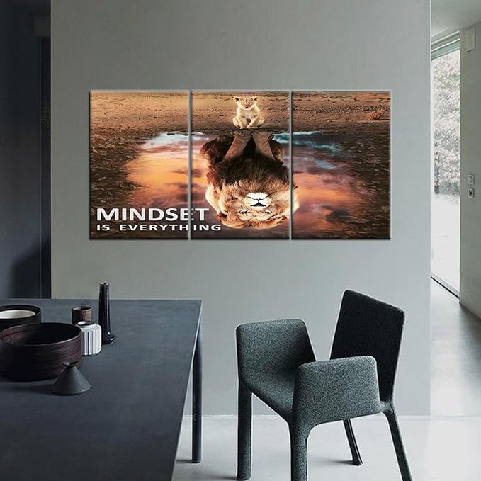 QYHART Inspirational Poster Lion Motivational Wall Art 3 Pieces Canvas Prints Artwork for Living Room Modern Home Decor Painting Pictures Stretched and Framed Ready to Hang [48''Wx 24''H]