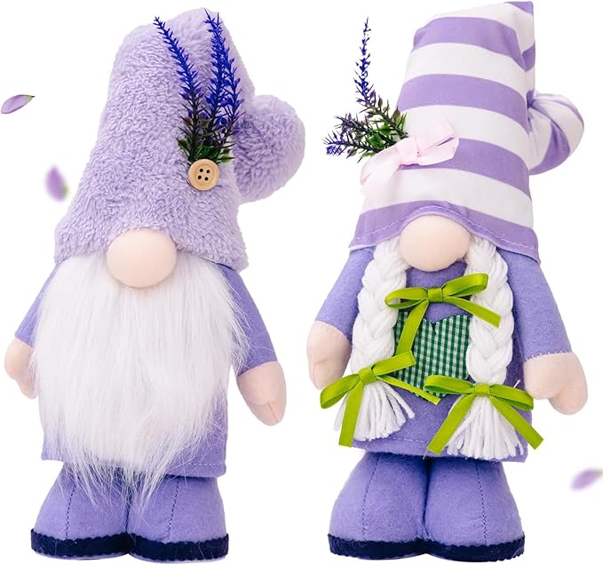 2PCS Summer Decorations for Home Cute Gnomes Plush Office Decor for Women Summer Gnomes Spring Home Decor Tiered Tray Oranment (Standing)