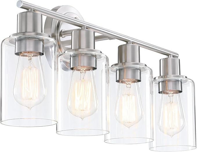 Brushed Nickel 4-Light Bathroom Light Fixture Over Mirror Sink, 4-Light Bathroom Vanity Lights Brushed Nickel Vanity Wall Sconce for Mirror