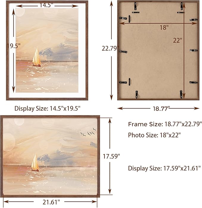 Fun Memories Solid Oak Walnut 18x22 Picture Frame with Real Glass, Matted for 15x20, Home Decor (Walnut, 1 Pack)