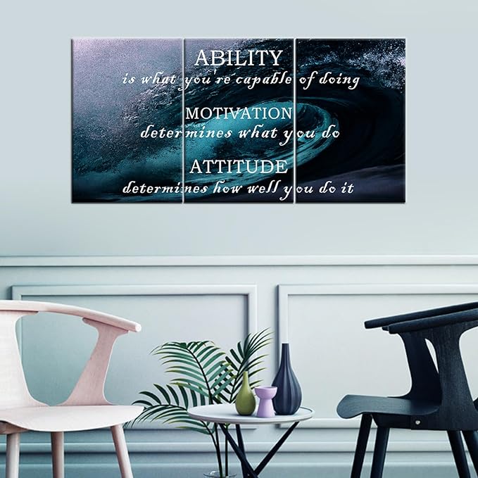 Inspirational Canvas Posters Wall Art Ability Motivation Attitude Entrepreneur Quotes 3 Piece Picture Print Positive Painting for Home Teens Room Office Wall Decoration Ready to Hang [48''Hx24''W]