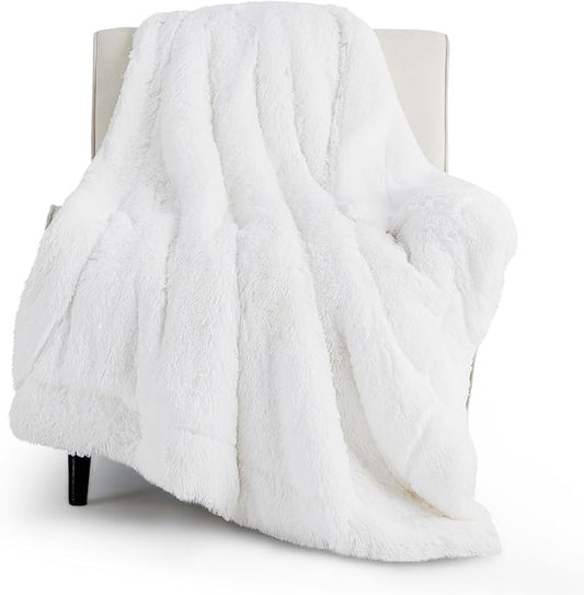 Bedsure GentleSoft Fuzzy Sherpa Faux Fur Twin Blanket White Cozy Gifts for Women Men, Soft Fleece Plush Warm Minky Thick Blanket Twin Size for Bed, Couch, White Room Decor Dorm Essentials, 60x80