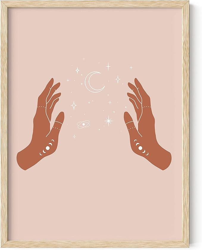 HAUS AND HUES Astrology Posters and Celestial Decor - Astrology Wall Decor and Spiritual Posters | Sun and Moon Wall Art Palm Wall Decor | Boho Artworks Boho Prints (12x16 Beige Framed)
