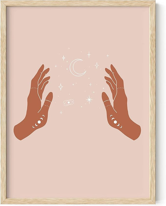 HAUS AND HUES Astrology Posters and Celestial Decor - Astrology Wall Decor and Spiritual Posters | Sun and Moon Wall Art Palm Wall Decor | Boho Artworks Boho Prints (12x16 Beige Framed)