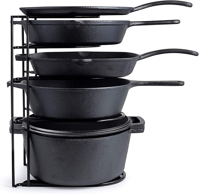 Cuisinel Heavy Duty Pots and Pans Organizer - Extra Large 5-Tier Rack - Holds Cast Iron Skillets, Dutch Oven - Durable Construction - Space Saving Kitchen Storage - No Assembly Required - Black 15.4"