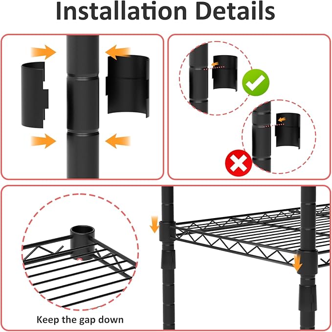 4 Tier Shelving Unit, 176 LBS Per Shelf Height Adjustable Narrow Storage Shelves, Heavy Duty Metal Garage Metal Shelves for Kitchen, Restaurant, Pantry, Laundry, Black